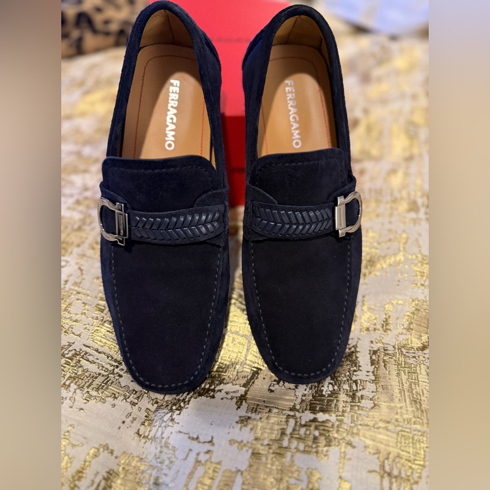 Salvatore Ferragamo Men's Calipso Gancini Suede Drivers - Size 9E